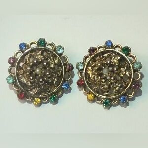 Vintage Demi Parure Colorful Crystal Post Earrings